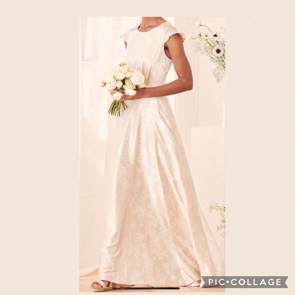 Lulus Satin Jacquard Maxi Dress Champagne M NWT